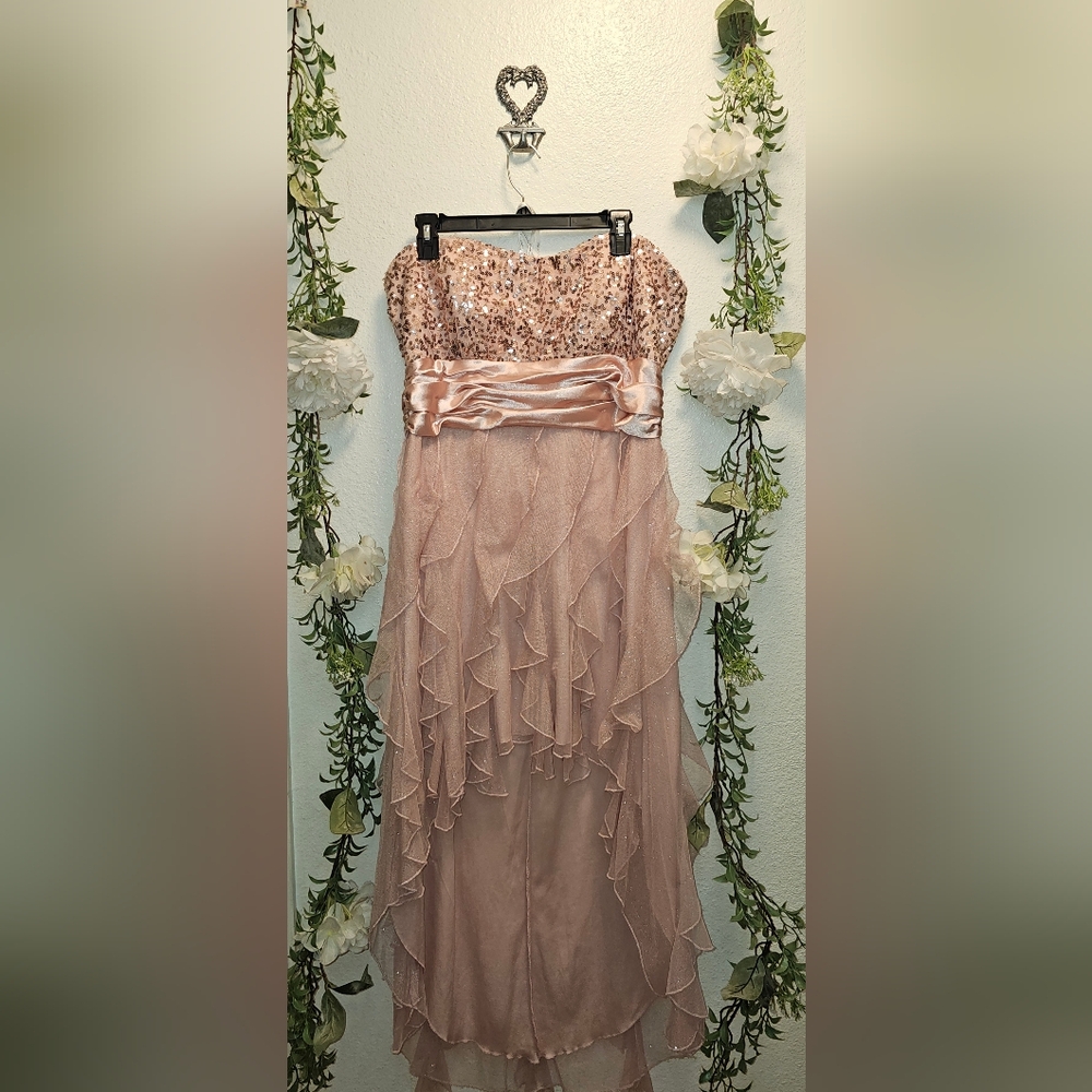 Strapless sequin top high low dress by Speechless